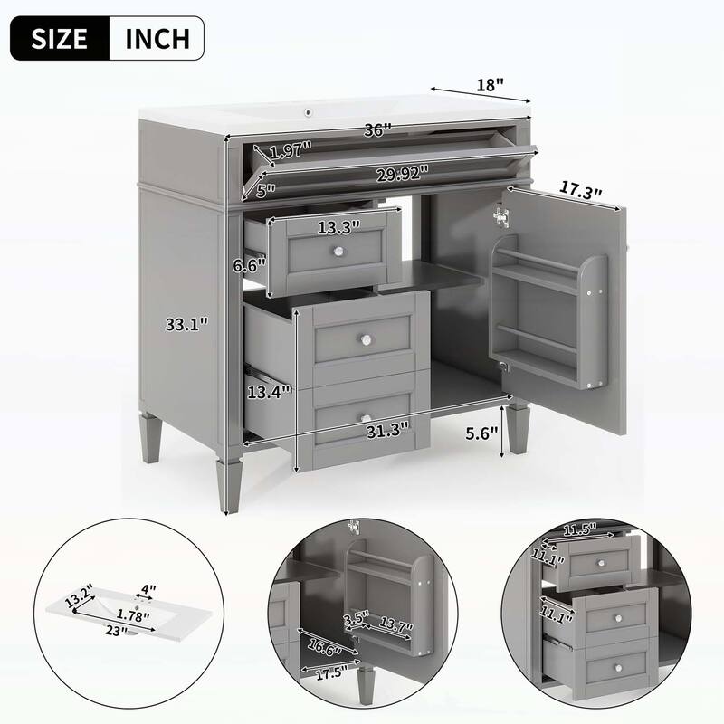 36'' Bathroom Vanity with Top Sink