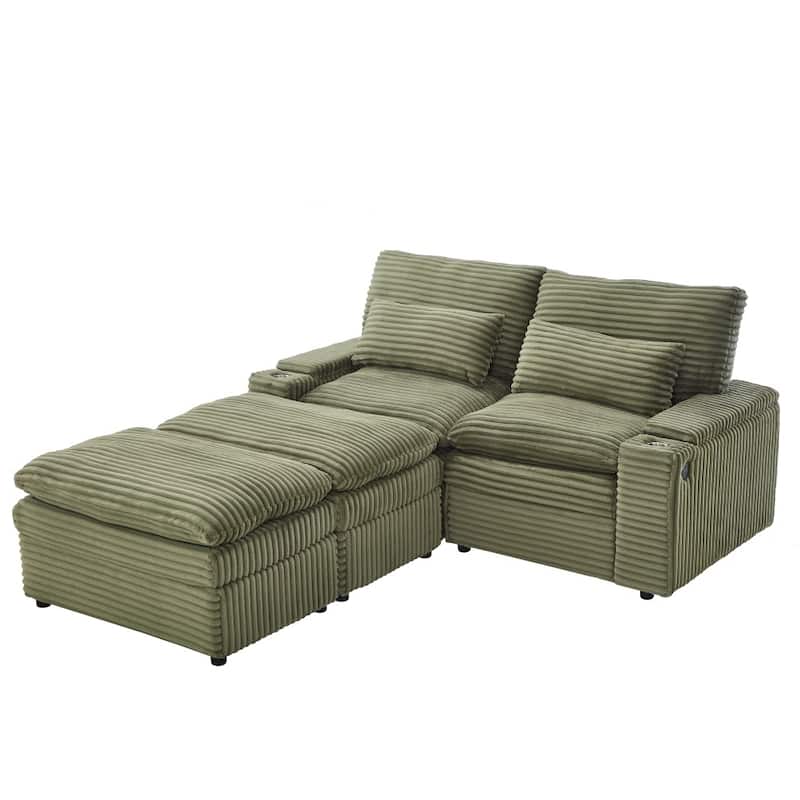 70.9" Loveseat Sectional Convertible Sofa with Ottomans and Storage Space, USB Ports