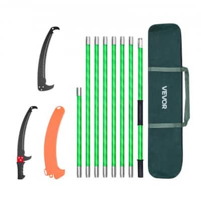 Green Fiberglass Pole Saw 8 Poles 27ft with Dual Hook Blades - 7.1 ft - 27 ft