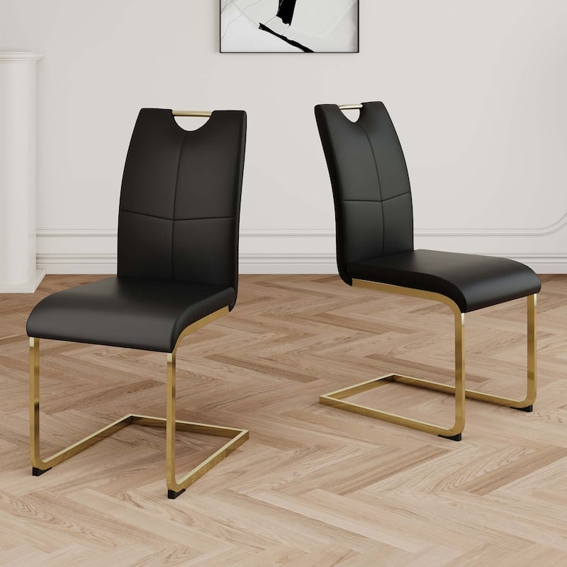 PU dining chair Living room Chair Upholstered chair,Gold Metal Chair Leg(Set of 2) - Black