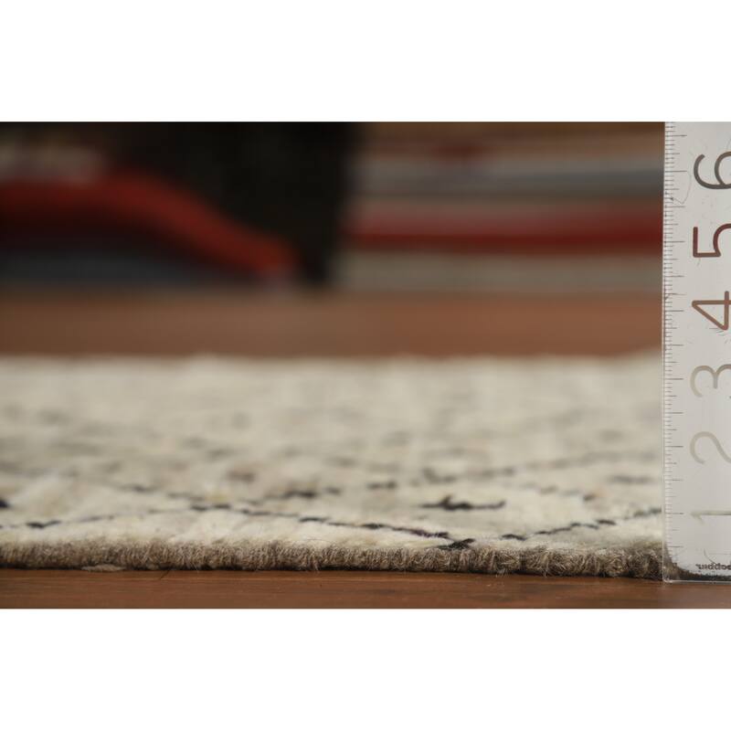 Trellis Beige Moroccan Oriental Runner Rug Hand-Knotted Wool Carpet - 3'6" x 12'10"