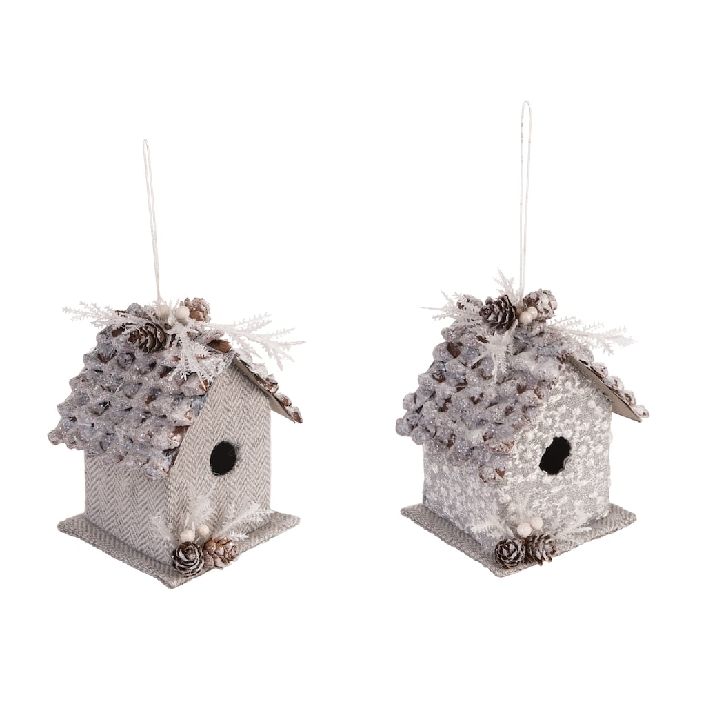Transpac Pinecone Elegant Bird House Decor Set of 2 Christmas Home Decorations