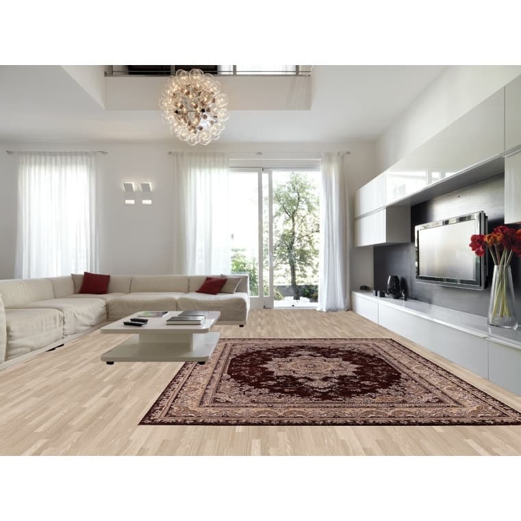 Burgundy Medallion Tabriz Area Rug Machine Made Carpet - 9'9" x 13'2"