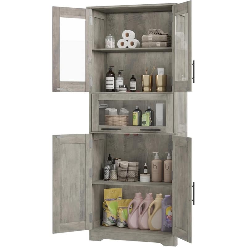 Tall Bathroom Cabinet, Linen Storage Cabinet with Doors and Adjustable Shelves and Drawer