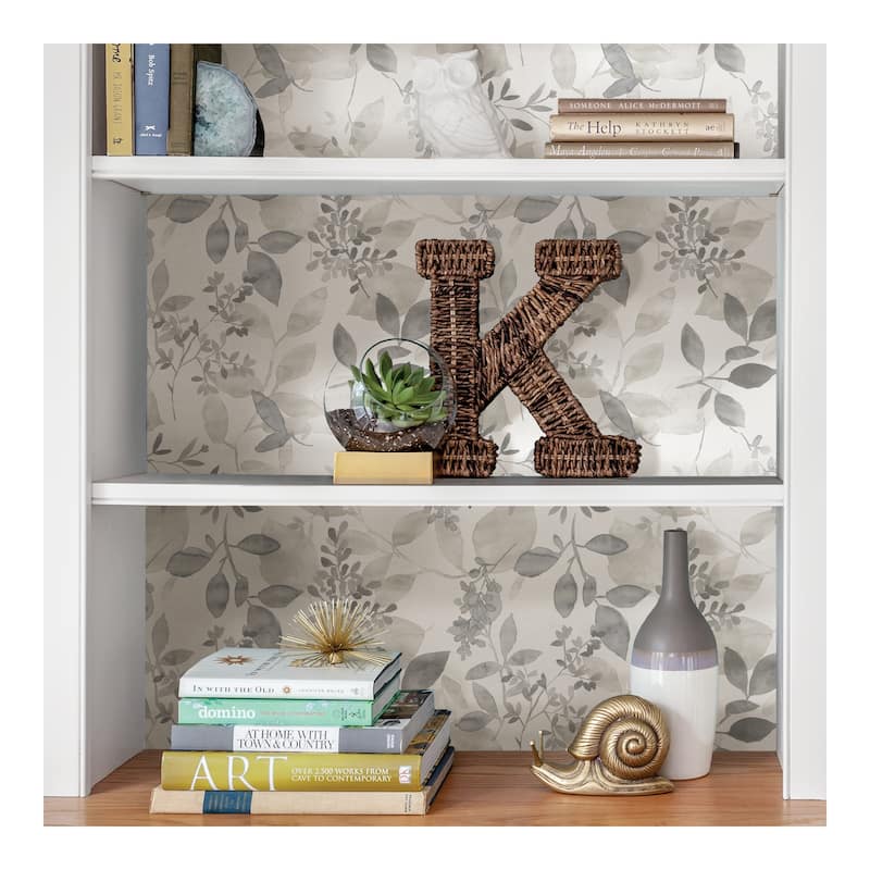 NuWallpaper Grey Breezy Watercolor Botanical Nature Peel and Stick Wallpaper - 216in x 20.5in x 0.025in