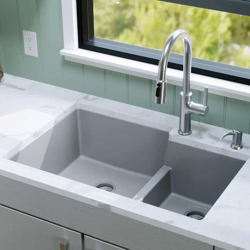 Karran Undermount Large/Small Bowl Quartz Kitchen Sink - 32" x 21.25" x 9" - 32" x 21.25" x 9"