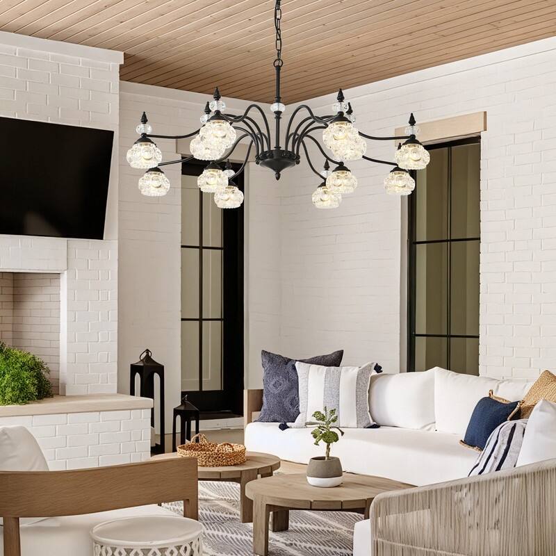 Modern Crystal Chandelier with Crystal Glass Shade Black Farmhouse Chandelier for Kitchen Island