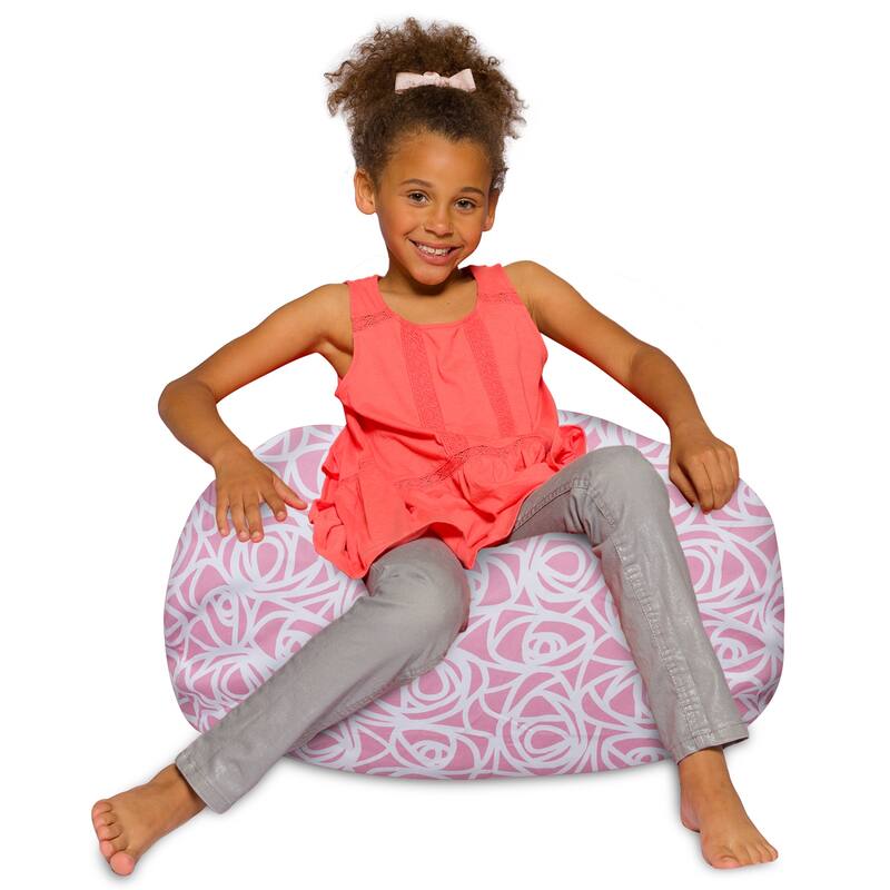 Kids Bean Bag Chair, Big Comfy Chair - Machine Washable Cover - 27 Inches Medium - Canvas Roses Pink