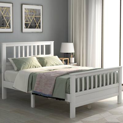 Wood Platform bed with Headboard and Footboard, Full (White)