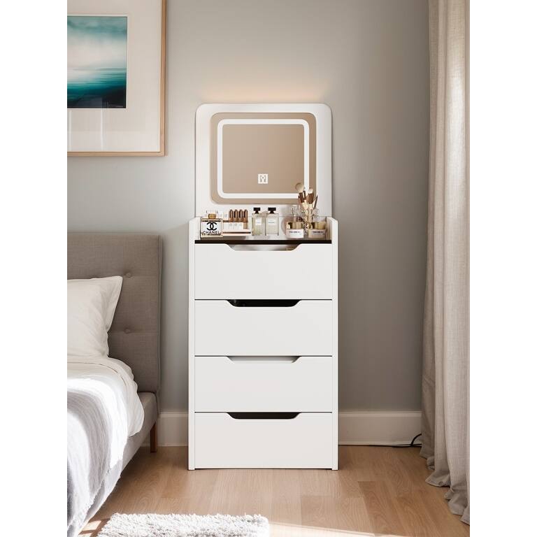 3 in 1 Vanity Desk with Plip Top Mirror,Small Make Up Vanity Set with Visible Glass Desktop, Compact Dressing Table