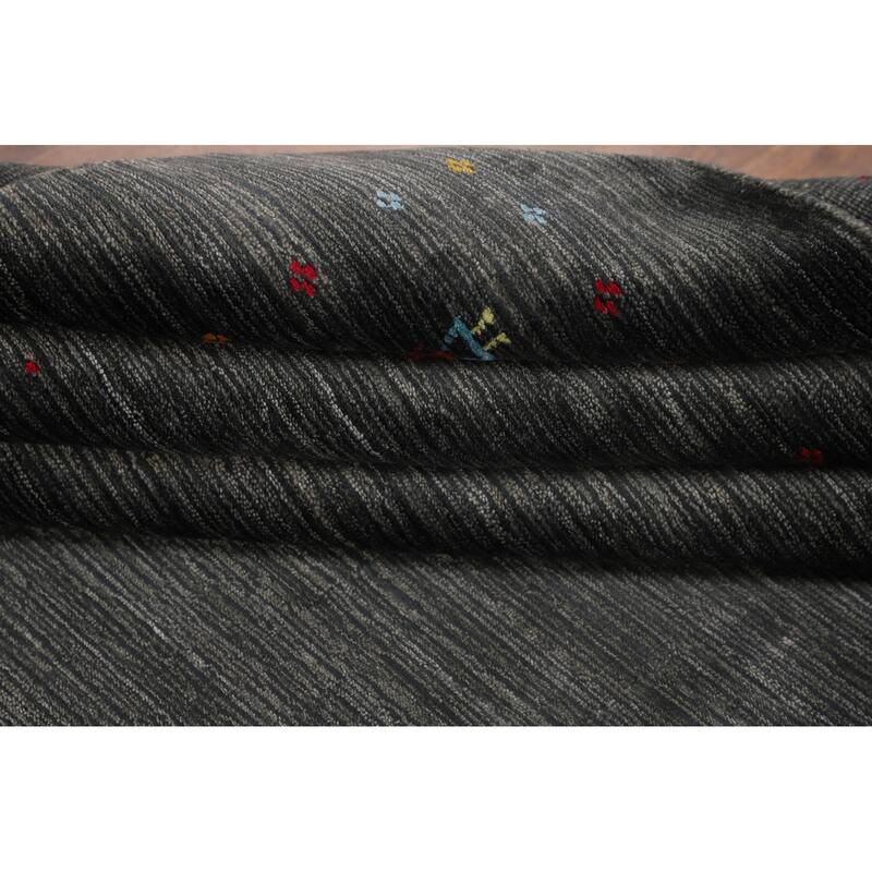 Tribal / Striped Gabbeh Oriental Area Rug Hand-Knotted Wool Carpet - 7'9" x 9'9"