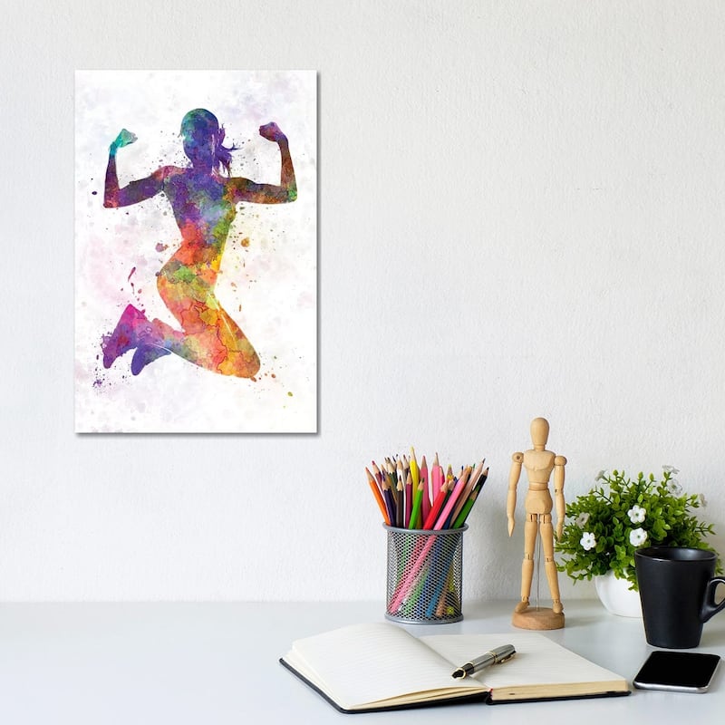 iCanvas "Woman Runner Jogger Jumping Powerful" by Paul Rommer Canvas Print - 12x8x0.75