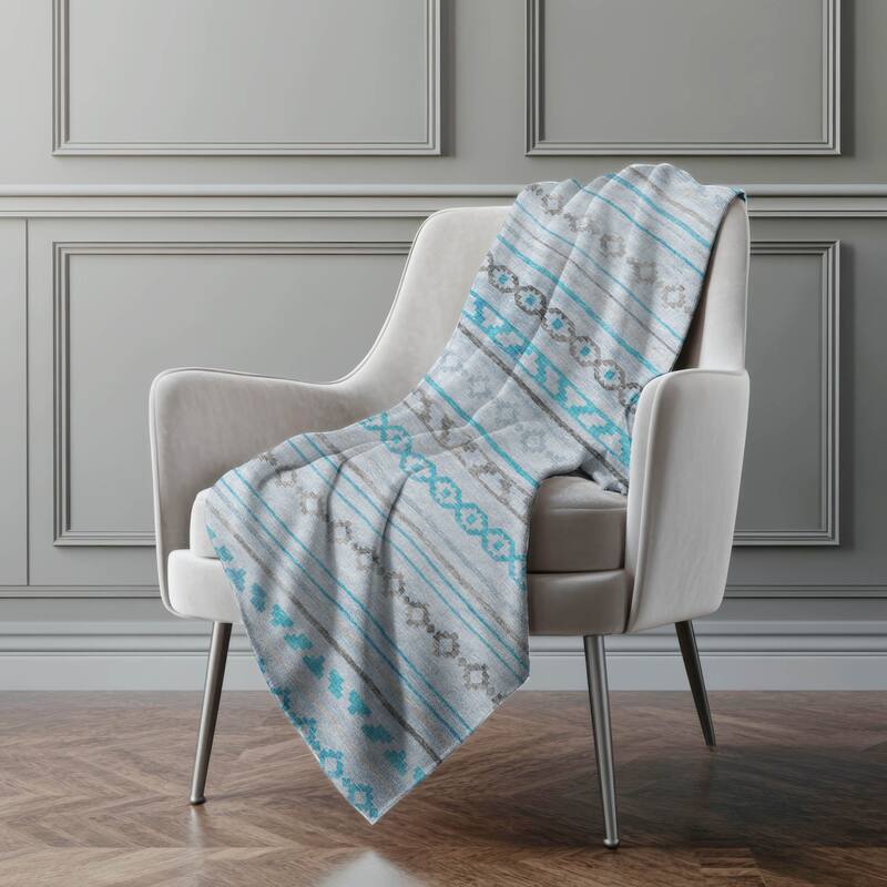 Premium Machine Washable ASB116 Boho Stripes Sherpa Throw Blanket