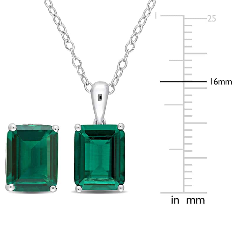 Miadora 6 7/8ct TGW Emerald-Cut & Octagon Created Emerald Set of Necklace & Earrings Sterling Silver