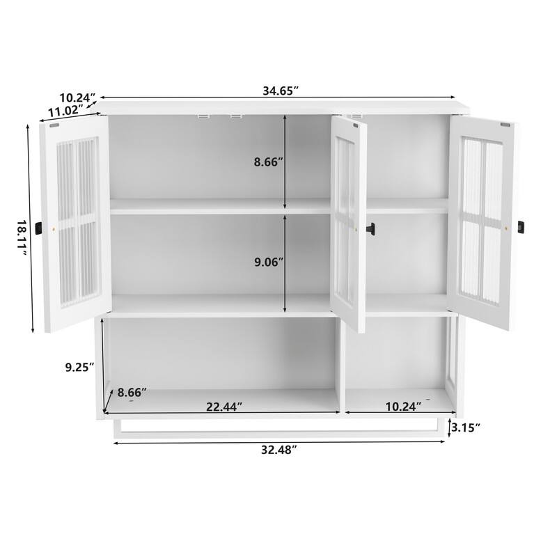 3-Door Wall Cabinet with Fluted Glass & Towel Bar, Modern Storage Solution