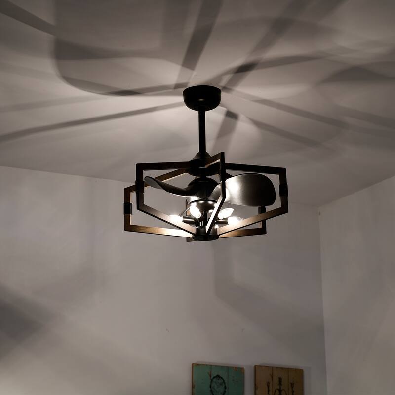 Nicklas 26-inch Matte Black and Imitation Wood 6 Lights 3 Blades Lighted Ceiling Fan with Remote
