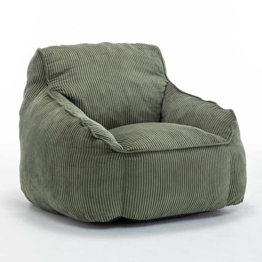 FurnitureR Green Corduroy Bean Bag Chair with Armrests, Foam Filled Lazy Sofa Chair for Bedroom