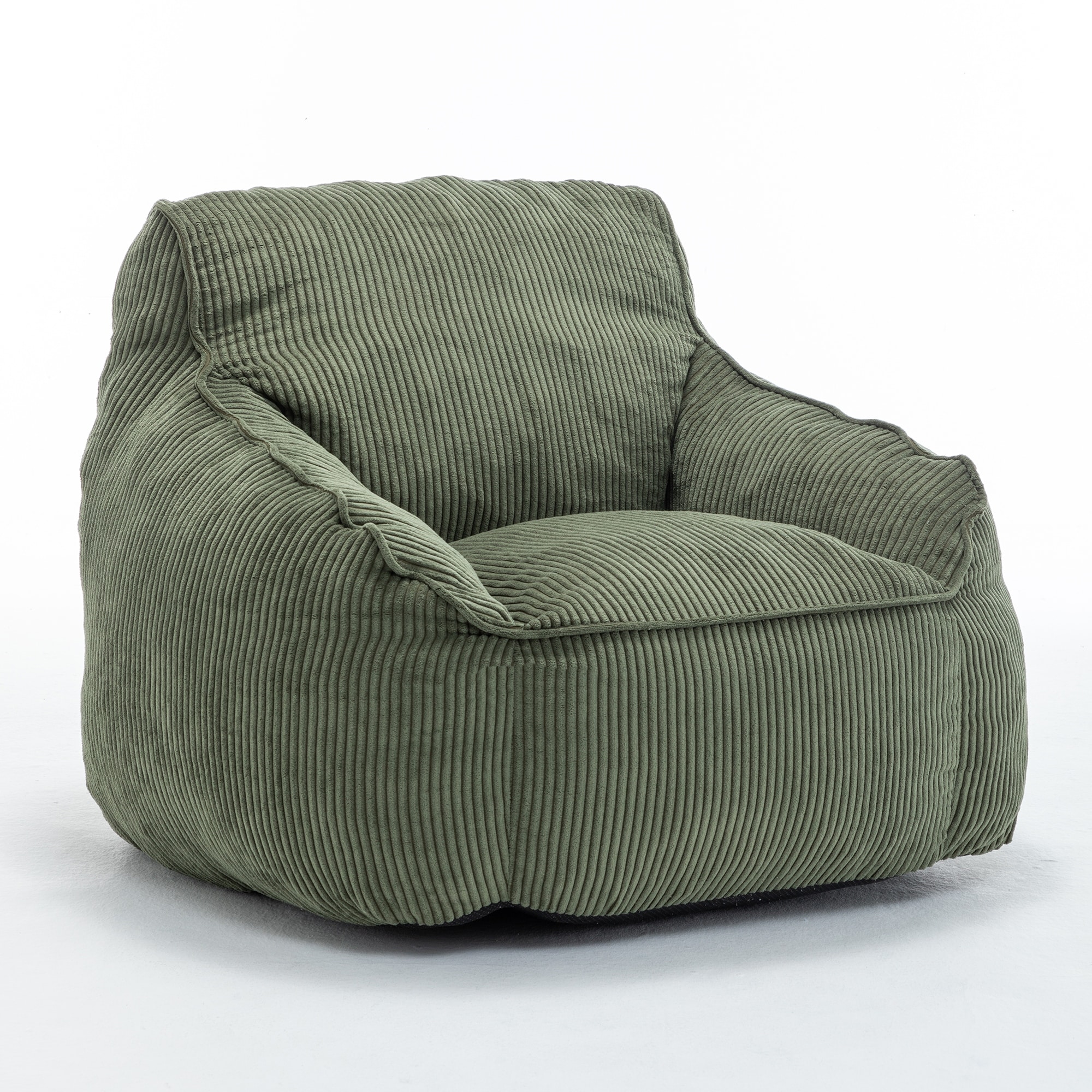 FurnitureR Green Corduroy Bean Bag Chair with Armrests, Foam Filled Lazy Sofa Chair for Bedroom