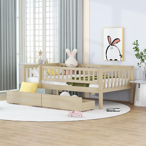 slide 2 of 9, Natural Pine Wood Twin Daybed with Two Drawers Natural - Twin