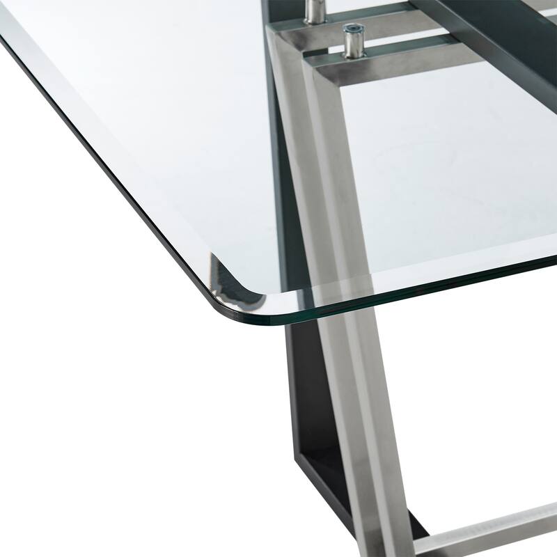 Kai Anastasia 5 Piece Rectangular Glass Dining Table Set with Metal Frame and Upholstered Chairs