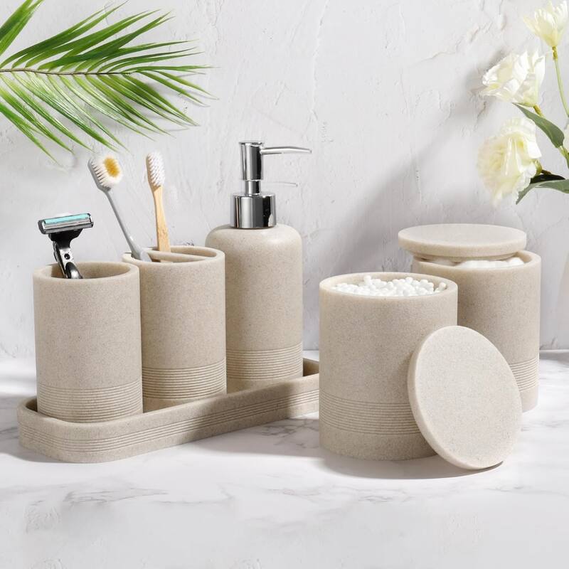 6-piece bathroom toothbrush set, glass cup, cotton swab jar, modern bathroom organizer