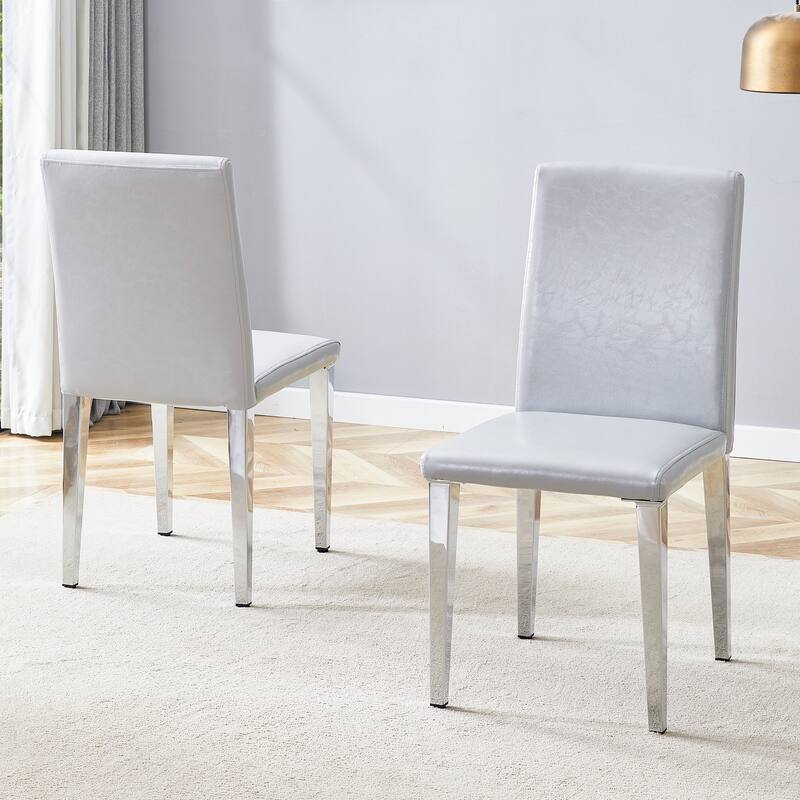 Simple 2 Piece PU Dining Chair with Cushions, Metal Legs, Non Slip Pads for Dining Room Kitchen Bedroom Living Room