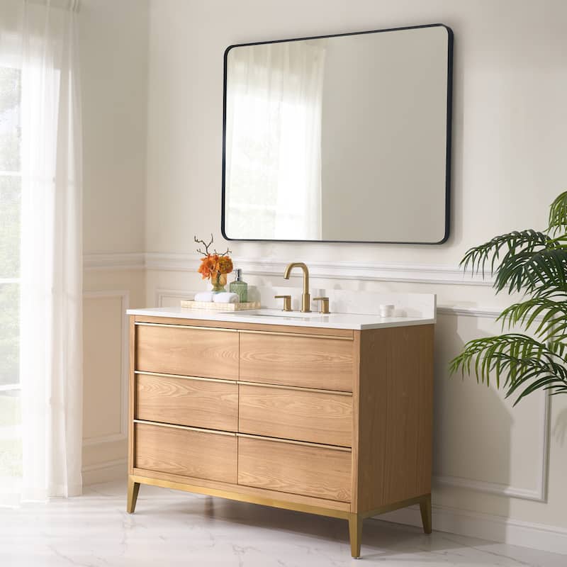 36"/48"/60" W Width Solid Wood Bathroom Vanity with Stain-resistant Carrera White Quartz Top and Sink