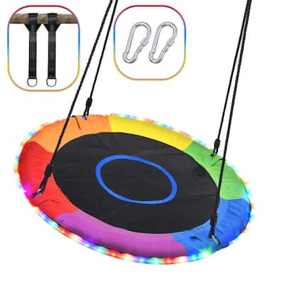 Trekassy 40" LED Saucer Swing 700lbs Outdoor Backyard Tree Swing for Kids and Adults - Red