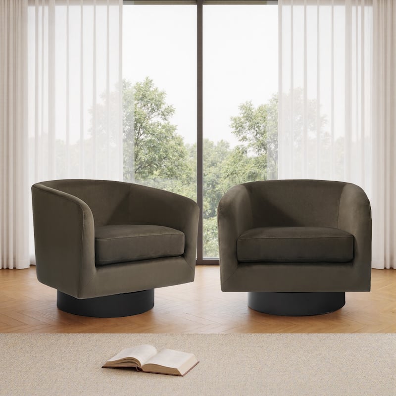 UIXE Set of 2 Swivel Barrel Accent Chair Velvet Armchair For Living Room