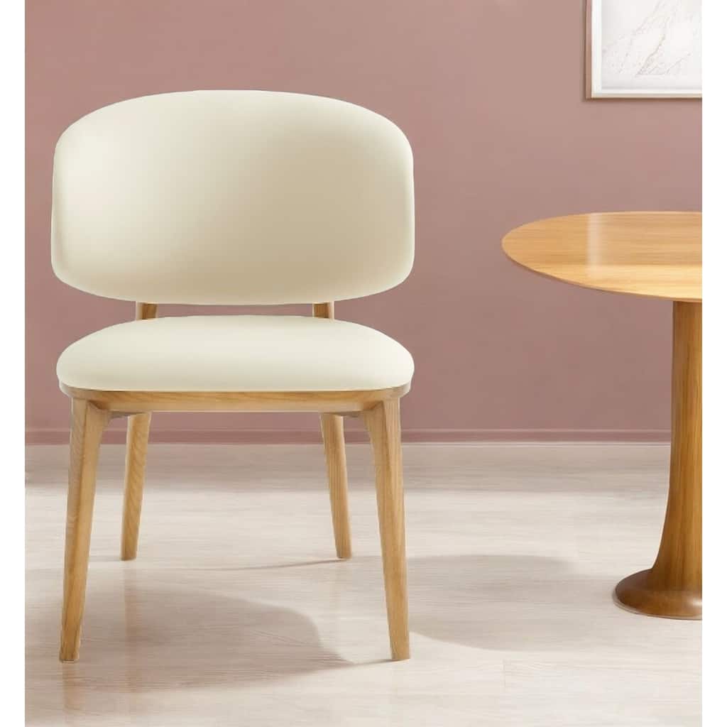HomeRoots Cream And Brown Upholstered Fabric Wing Back Dining Side Chair - 22.00 in. x 30.70 in. x 24.00 in.