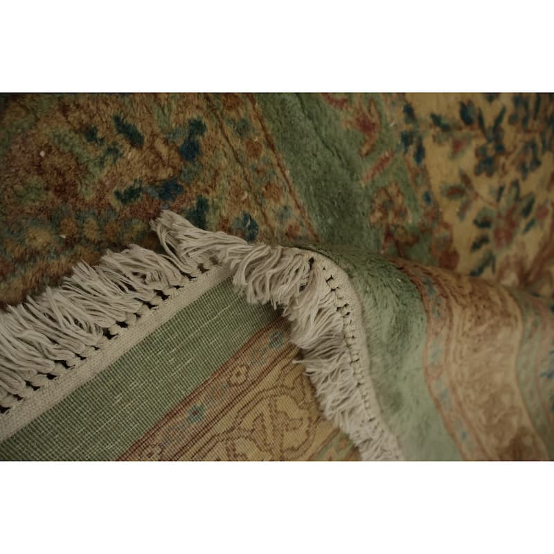 Hand Knotted Oriental 100% Wool Carpet Traditional Floral Green Kerman Area Rug - 19' 1'' X 11' 9''