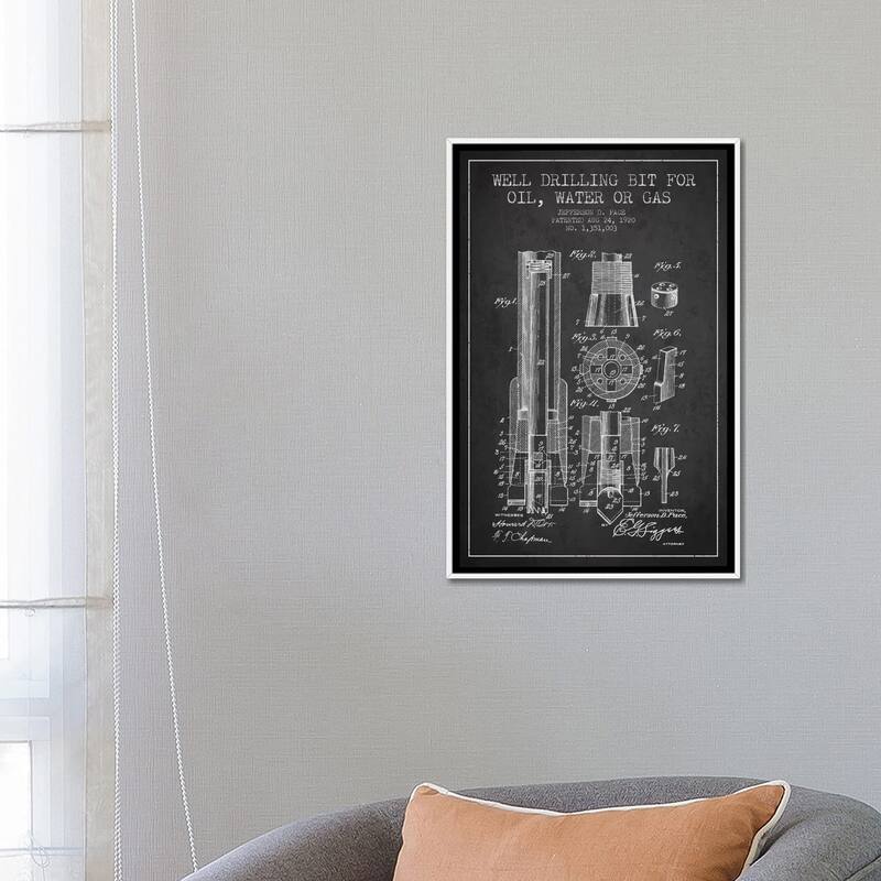 iCanvas "Oil Drill Bit Charcoal Patent Blueprint" by Aged Pixel Framed Canvas Print