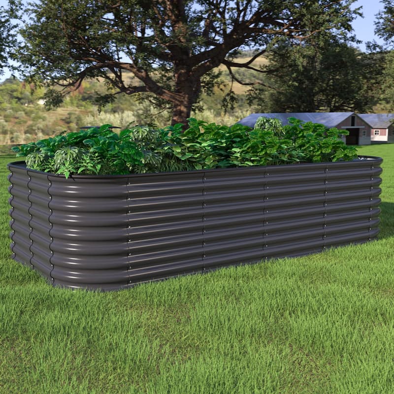 VEIKOUS 24''H Galvanized Raised Garden Bed, Durable Outdoor Planter Box with Rust-Resistant Steel - Grey