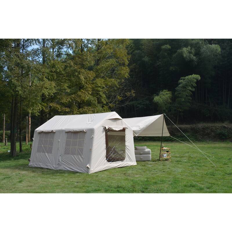 9.8 x13ft with canopy, Inflatable Camping Tents with Hand Pump, Air Glamping Tents, Easy Setup Waterproof and Windproof