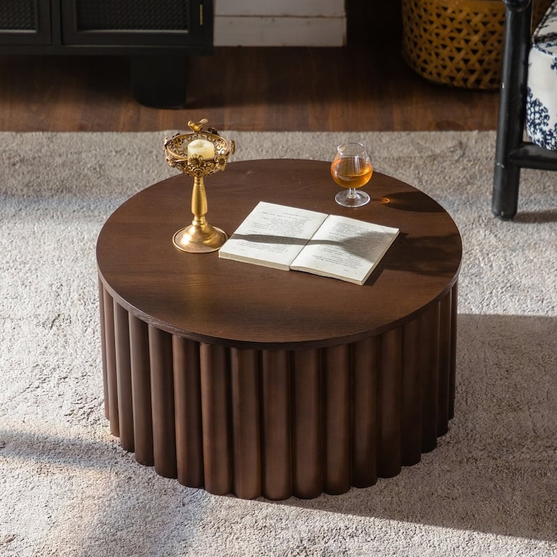 Round Lifting Design Wooden Coffee Table with Hidden Storage - Walnut