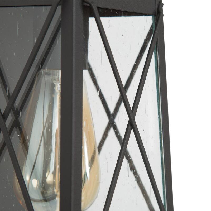 Black 1-Light Outdoor Wall Sconce Patio Lantern Light with Seeded Glass