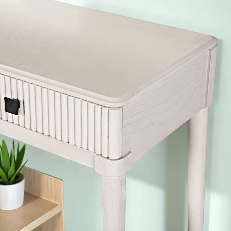 Modern Vanity Table Set with Mirror, Stool & 2 Drawers, White Makeup Desk for Bedroom or Home Office