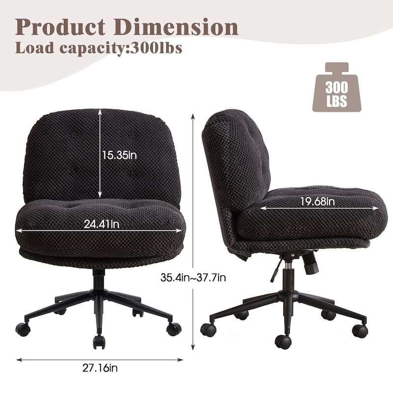 Black Ergonomic Office Chair with Wide Thickened Seat, Crossed Legs and Wheels