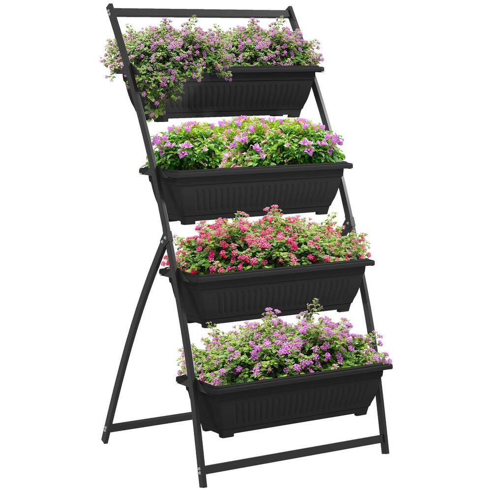 Raised Garden Bed, 4 Tier Vertical Garden Planter Set, 4 Outdoor Planter Boxes with Stand, Self Draining Design Elevated Garden