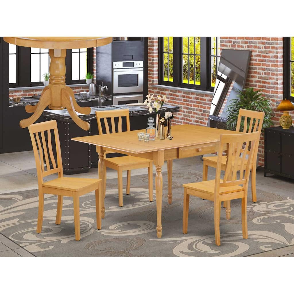 HomeStock 5-Pc Natural Oak Finish Solid Wood Top-Dining Room Set with Dropleaf-Seats 4
