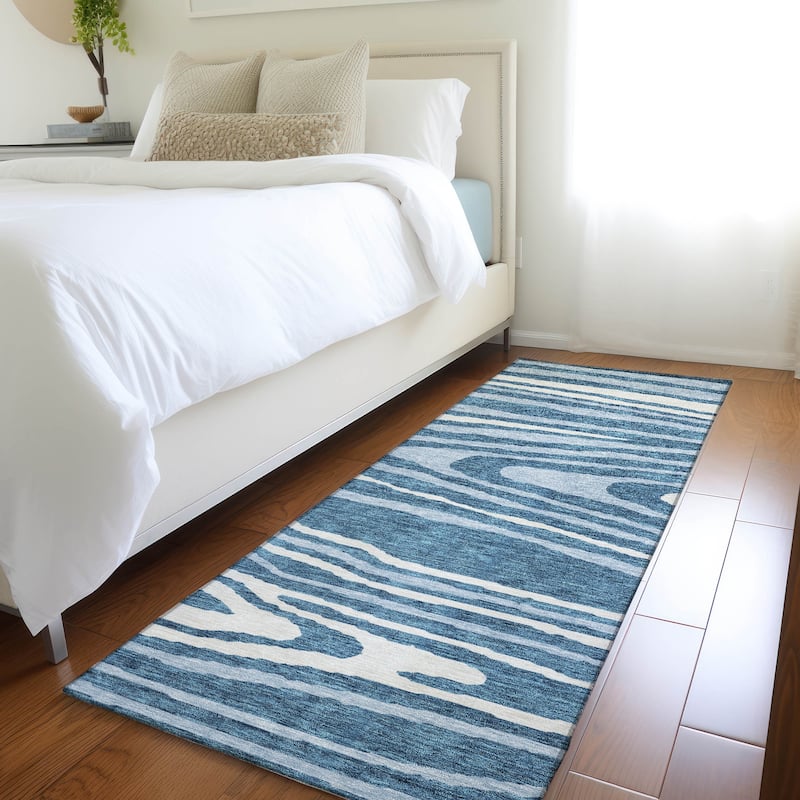 Premium Washable Super Soft Contemporary Grain Mayfield Rug - Navy - 2'3" x 7'6"