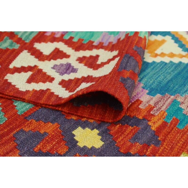 Flatweave Tansholp Blue/Red Rug - 5'0" x 6'6"