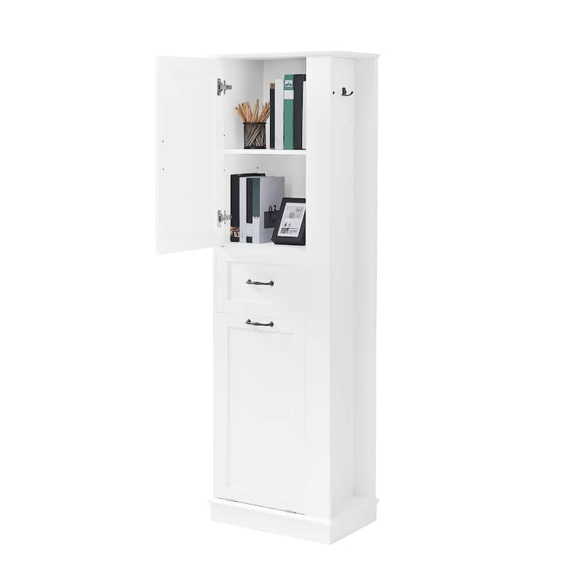 Modern Tall Storage Cabinet - Tilt-Out Compartment, Adjustable Shelves,Soft-Close Hinges, Aluminum Alloy Handles