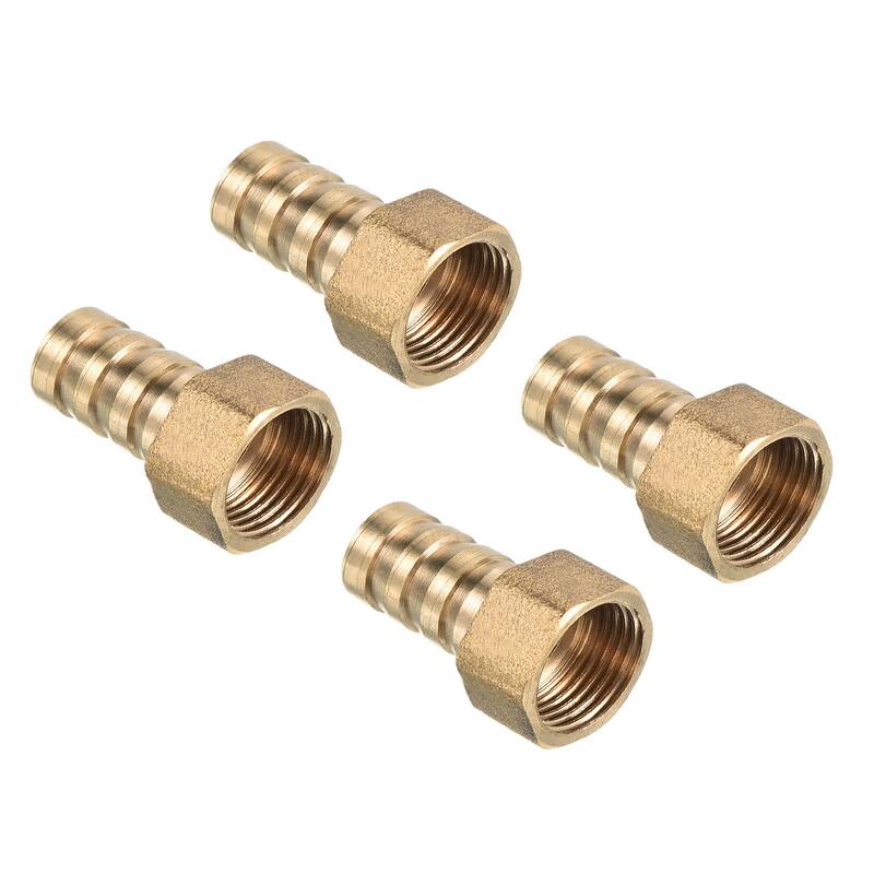 Hose Barb Fitting Straight 12mm Barbed G3/8 Female Thread, 4 Pack Brass, Yellow - Gold