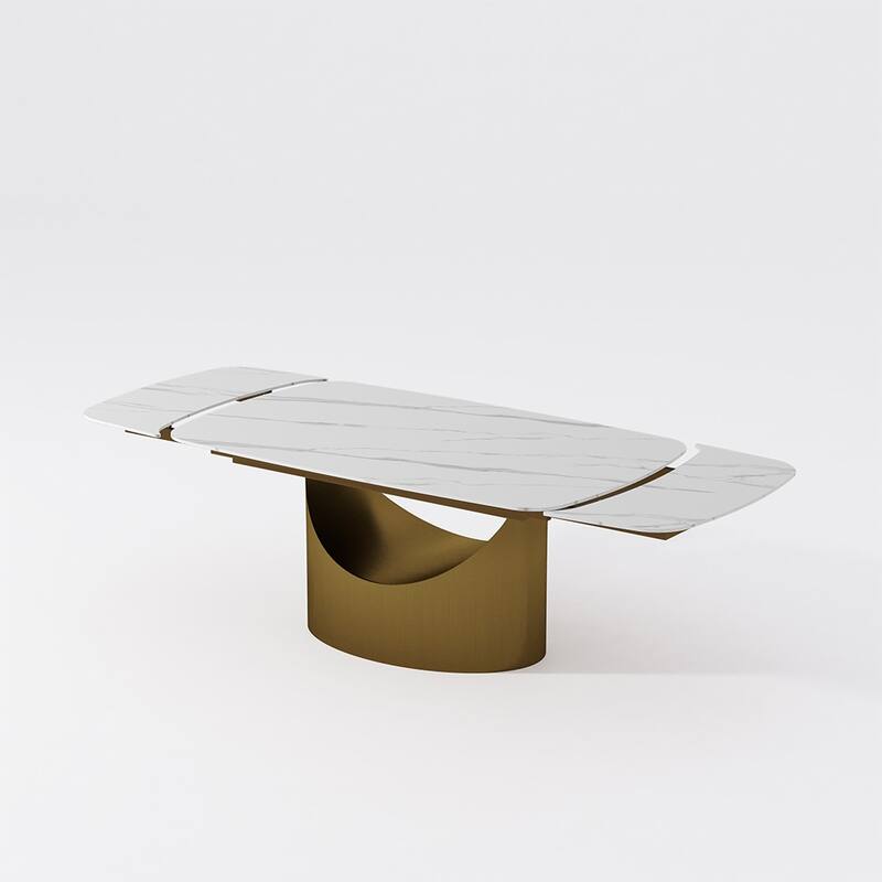 63"-94" Hobart Modern Dining Table with Rectangular Sintered Stone Tabletop and Carbon Steel Leg for 4-10
