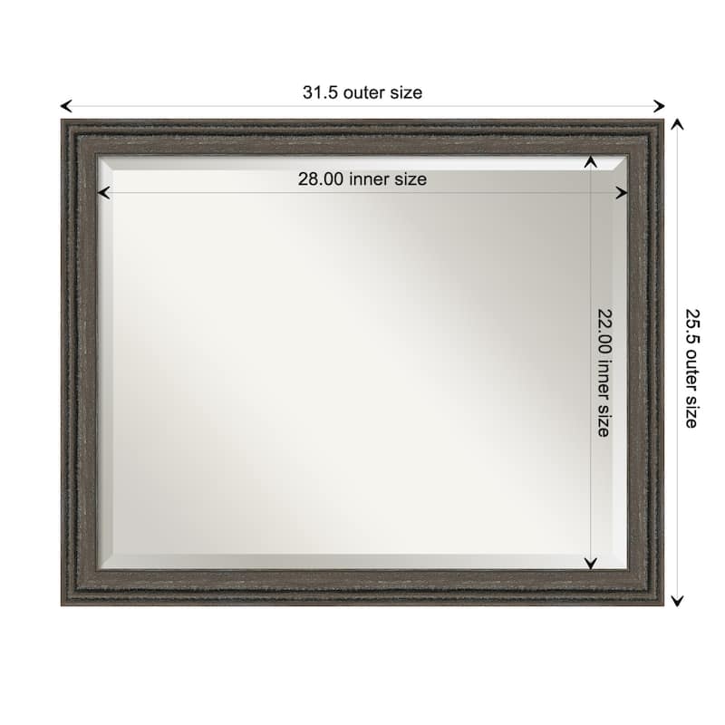 Upcycled Beveled Wood Framed Wall Mirror - Upcycled Brown Grey - Glass Size 28x22