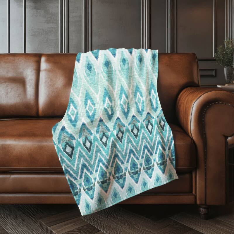 Premium Machine Washable Boho Global Sherpa Throw Blanket - Teal - 4'2" x 5'10"