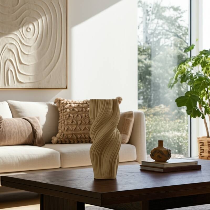 Stoneware Vase Spiral Sculptural Textured Swirling Form