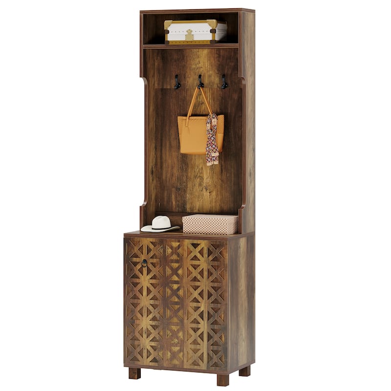 3-in-1 Hall Tree with Coat Rack and Shoe Cabinet for Entryway