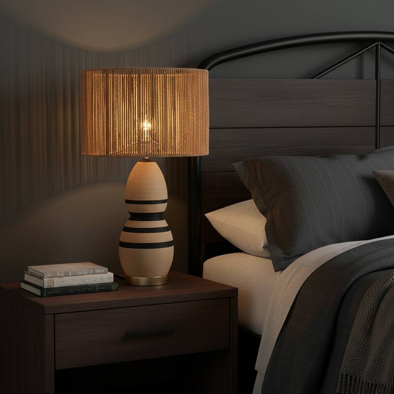 Brise 27" Rattan Table Lamp with USB 3-Way Touch Dimmer